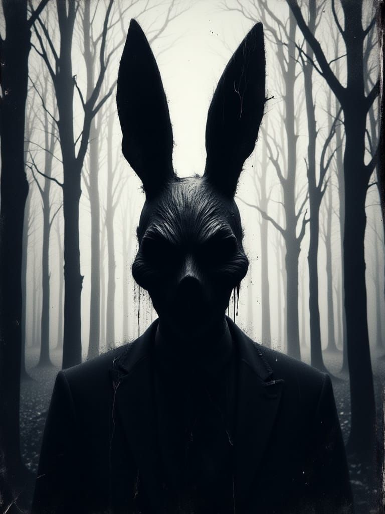 Eerie Donnie Darko Bunny Mask Silhouette in Dark Red Splatte...