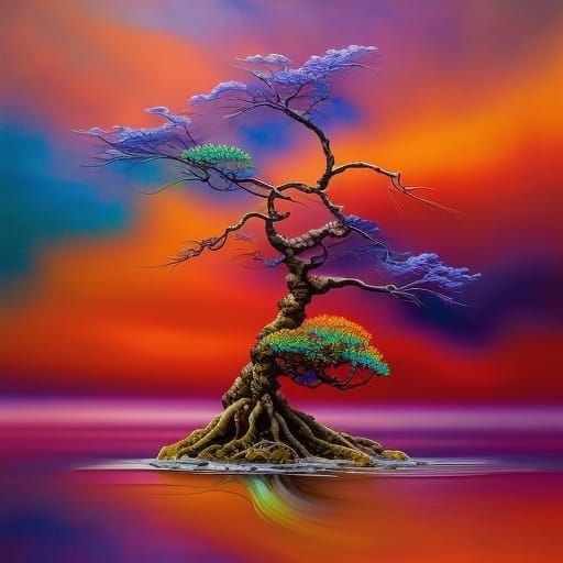 blue and green Bonsai in water