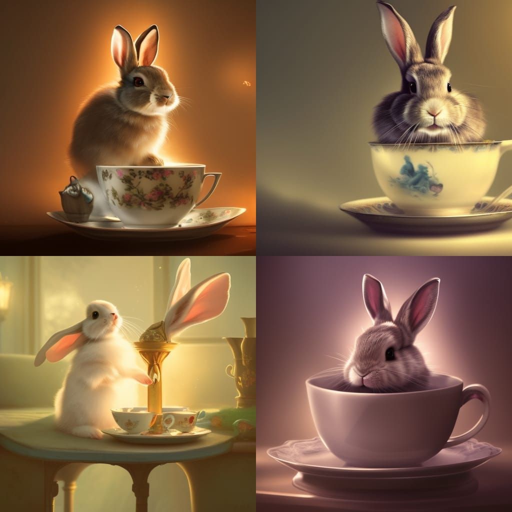 Cute rabbit in Teacups - AI Generated Artwork - NightCafe Creator