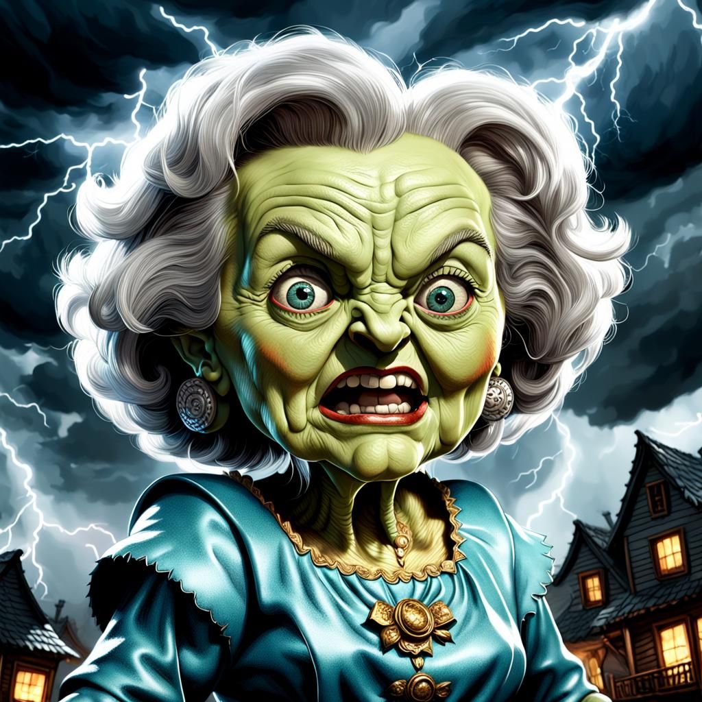 Betty White, in the style of an ogre 