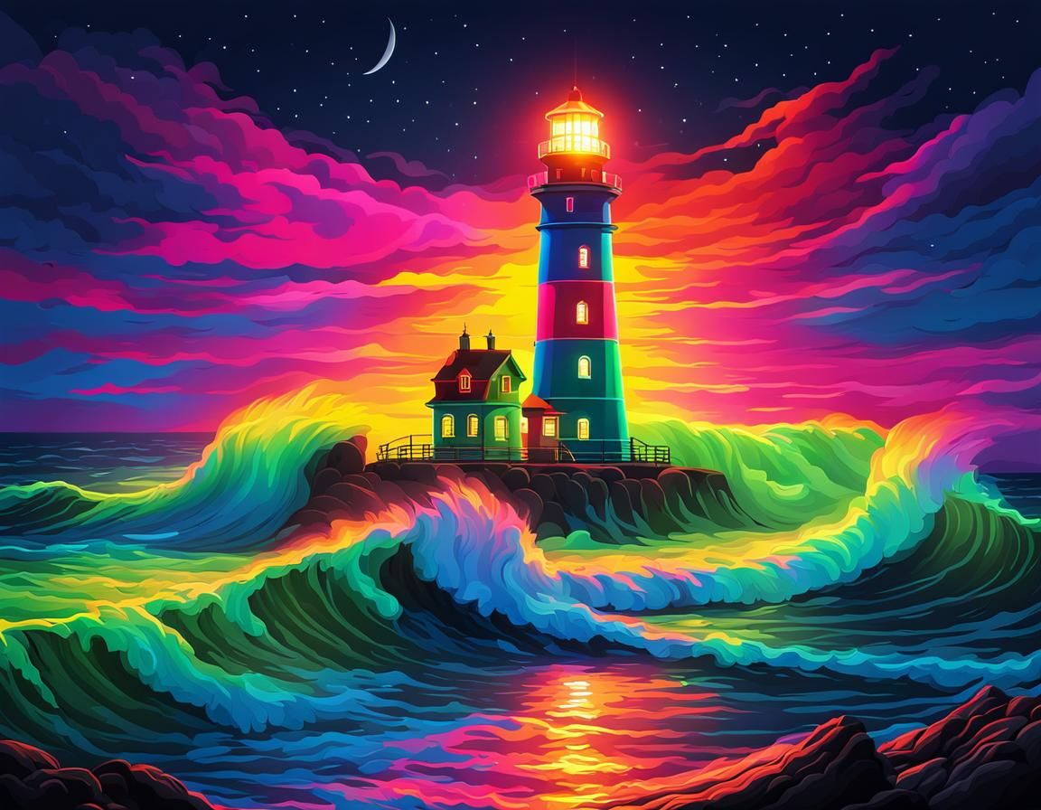 neon lighthouse  by @Dr T