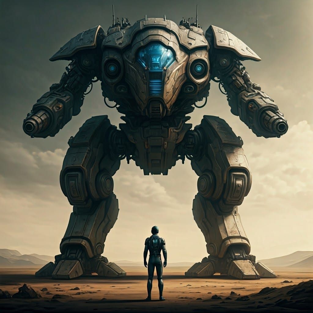 battle mech  and operator  by @Larry_J_Rollason_ART