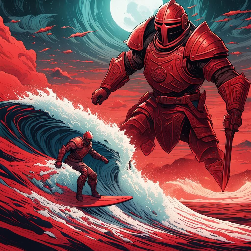 A knight surfing in a red ocean on a foreign planet Mark Bro...