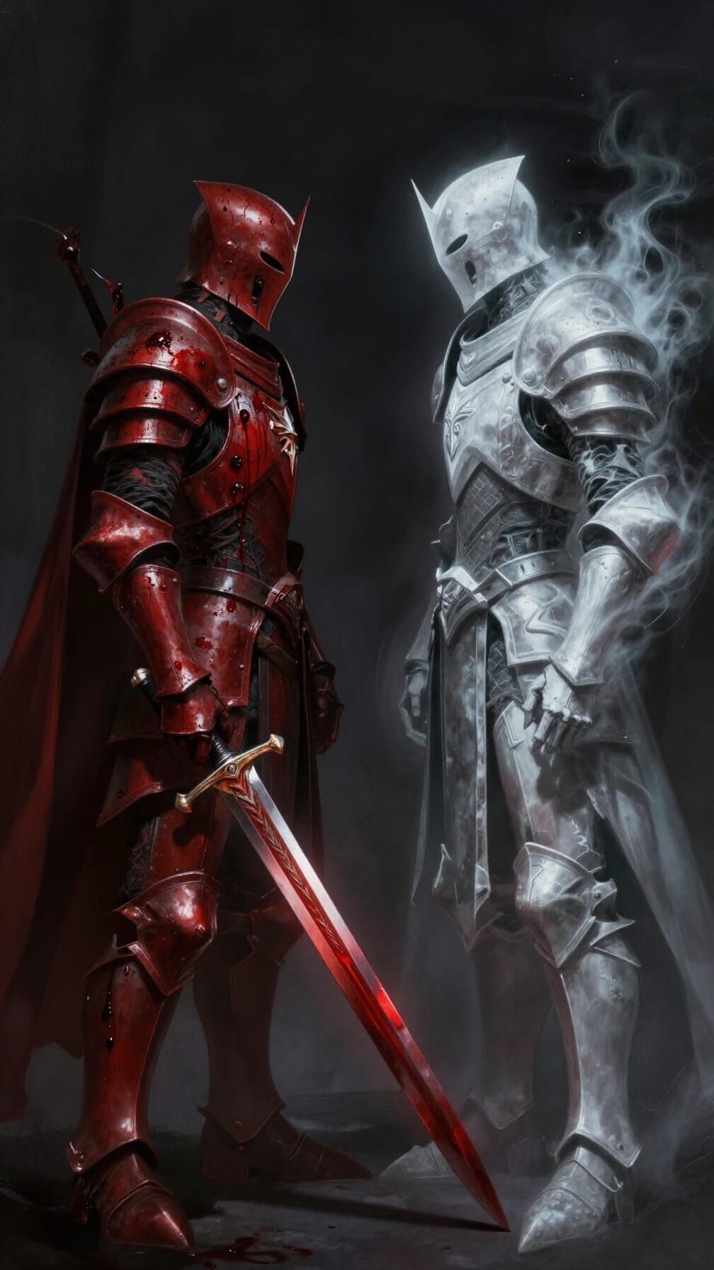 Blood Knight vs Void Knight Dark Fantasy Art