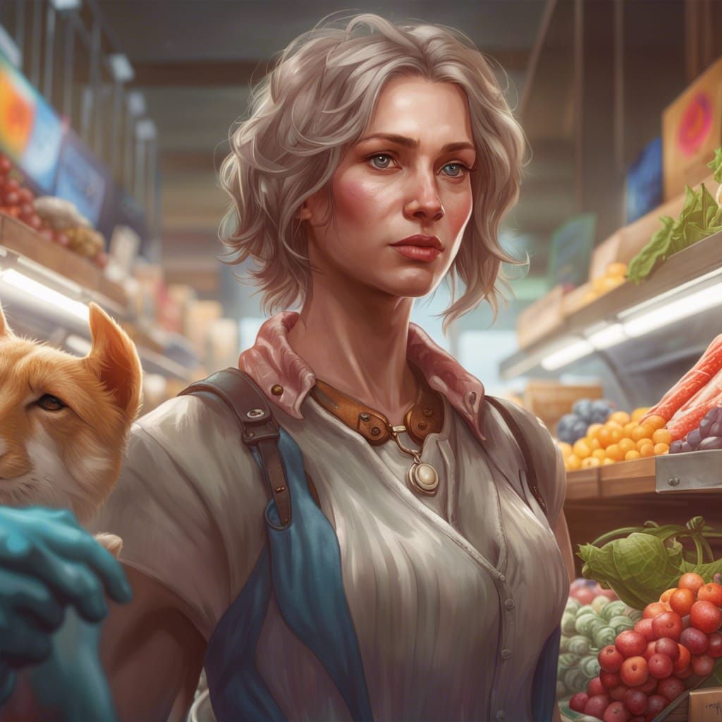 Animal Supermarket Portrait in Hyperdetailed Style
