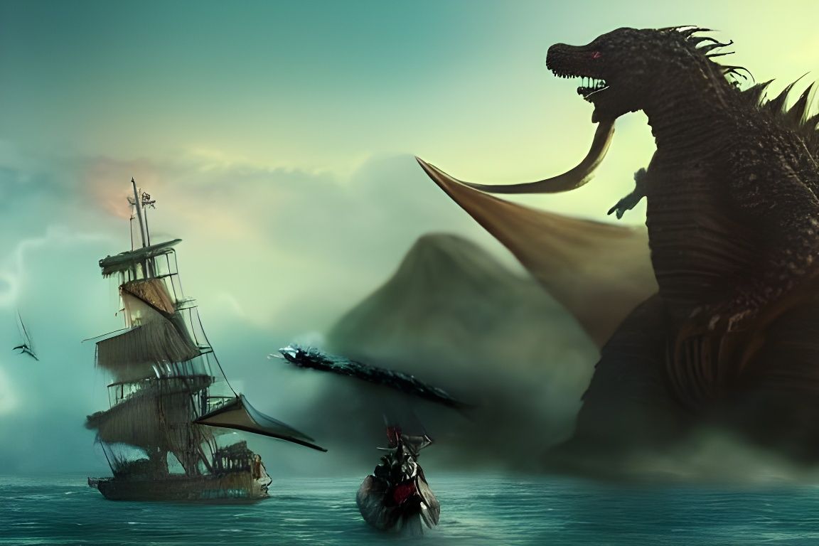 Jack Sparrow Vs. Godzilla trending on Artstation