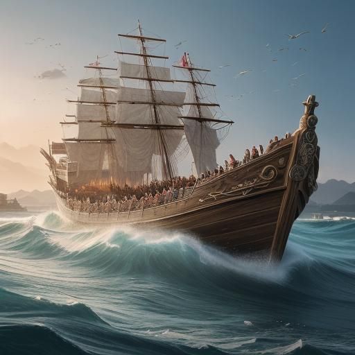 Hyperrealistic Noah's Ark in a Synthwave Style