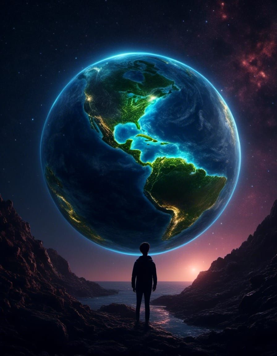 <lora:Kyoot:1.0> Viewing Earth from a bioluminescent alien p...