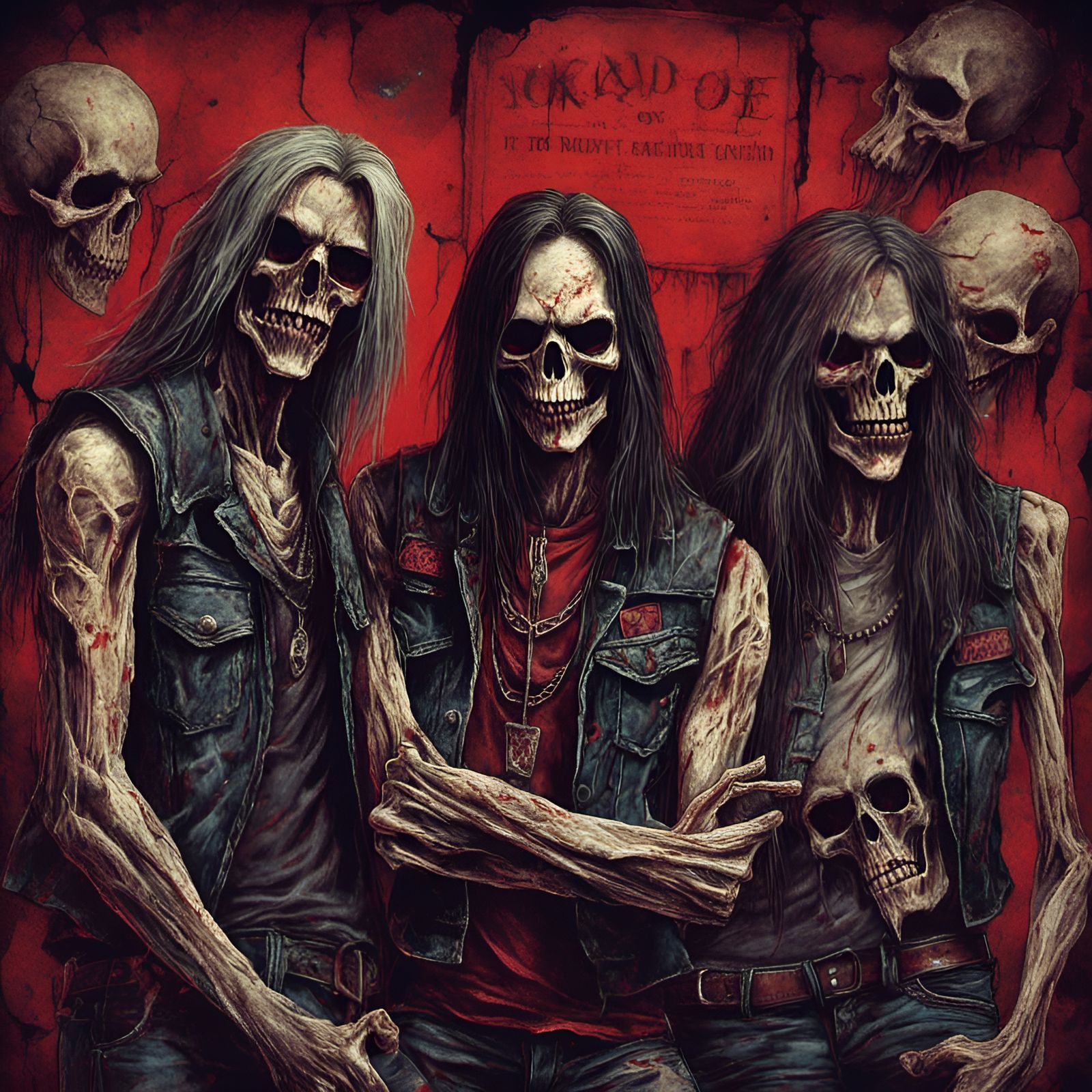 <lora:Macabre:1.0> rocker zombies heavy metal musicband with...