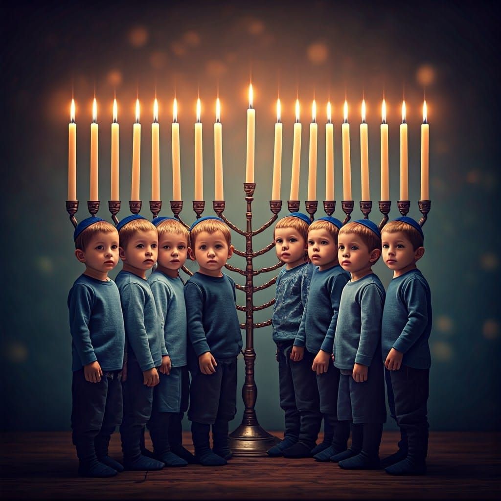 Radiant Hanukkah Celebration - Eight Boys Form Human Menorah