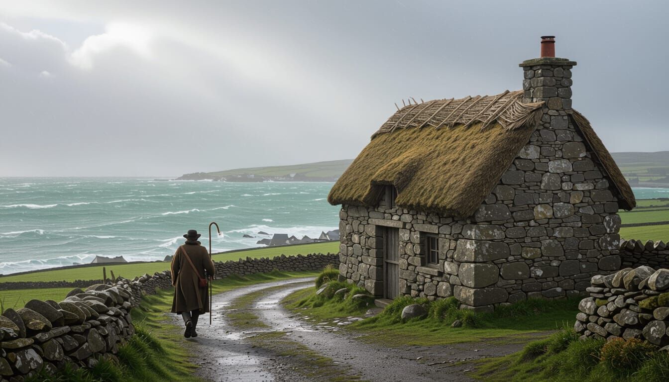 Walking the flock to pasture on a bleak morning