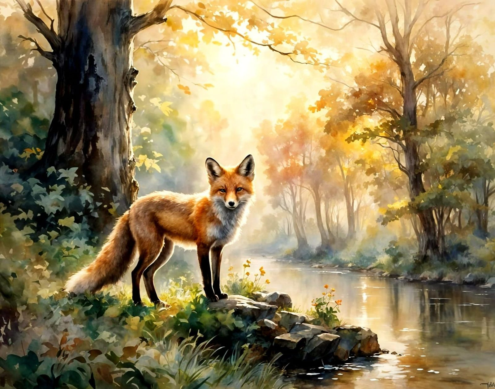  Fox in a Foggy Forest  by @Leeftail_Art