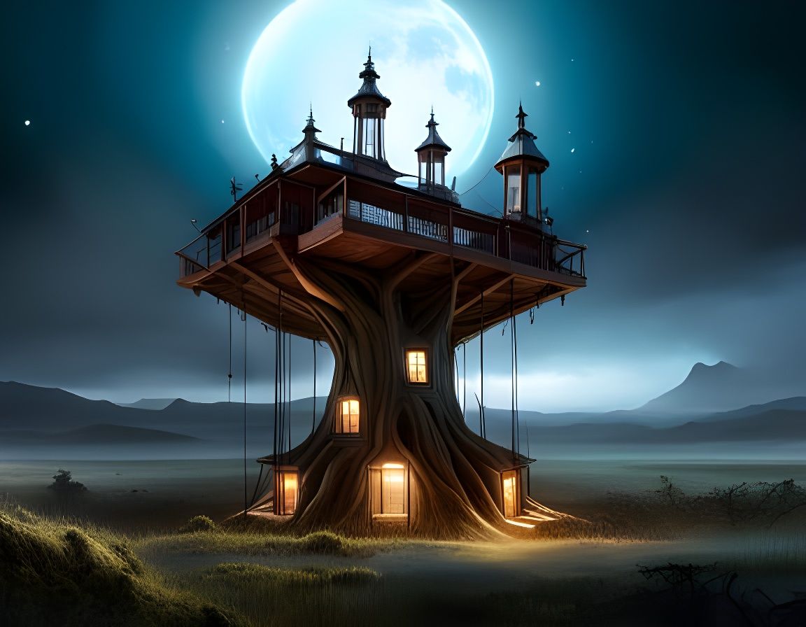 Treehouse in an electric storm AI Generated Artwork NightCafe Creator