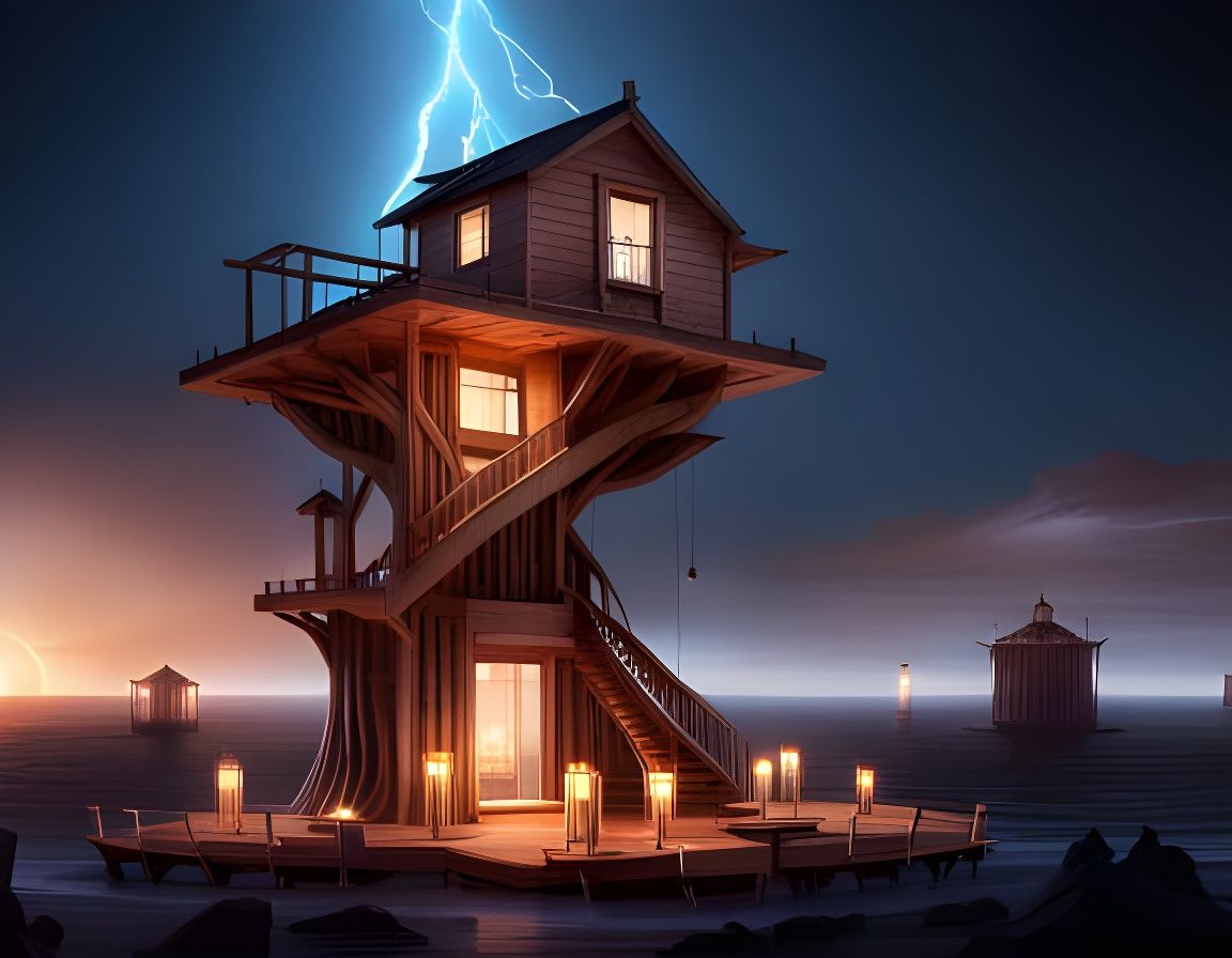 Treehouse in an electric storm AI Generated Artwork NightCafe Creator