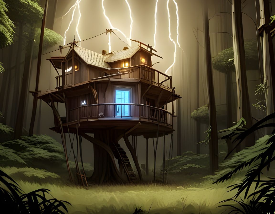 Treehouse in an electric storm AI Generated Artwork NightCafe Creator