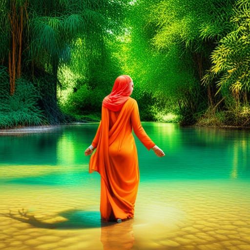 Arab woman& shallow water