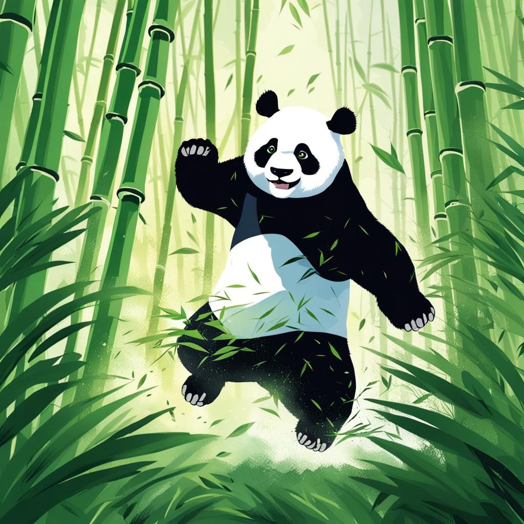 A panda bear performing a stylish powerslide, leaving a trai...