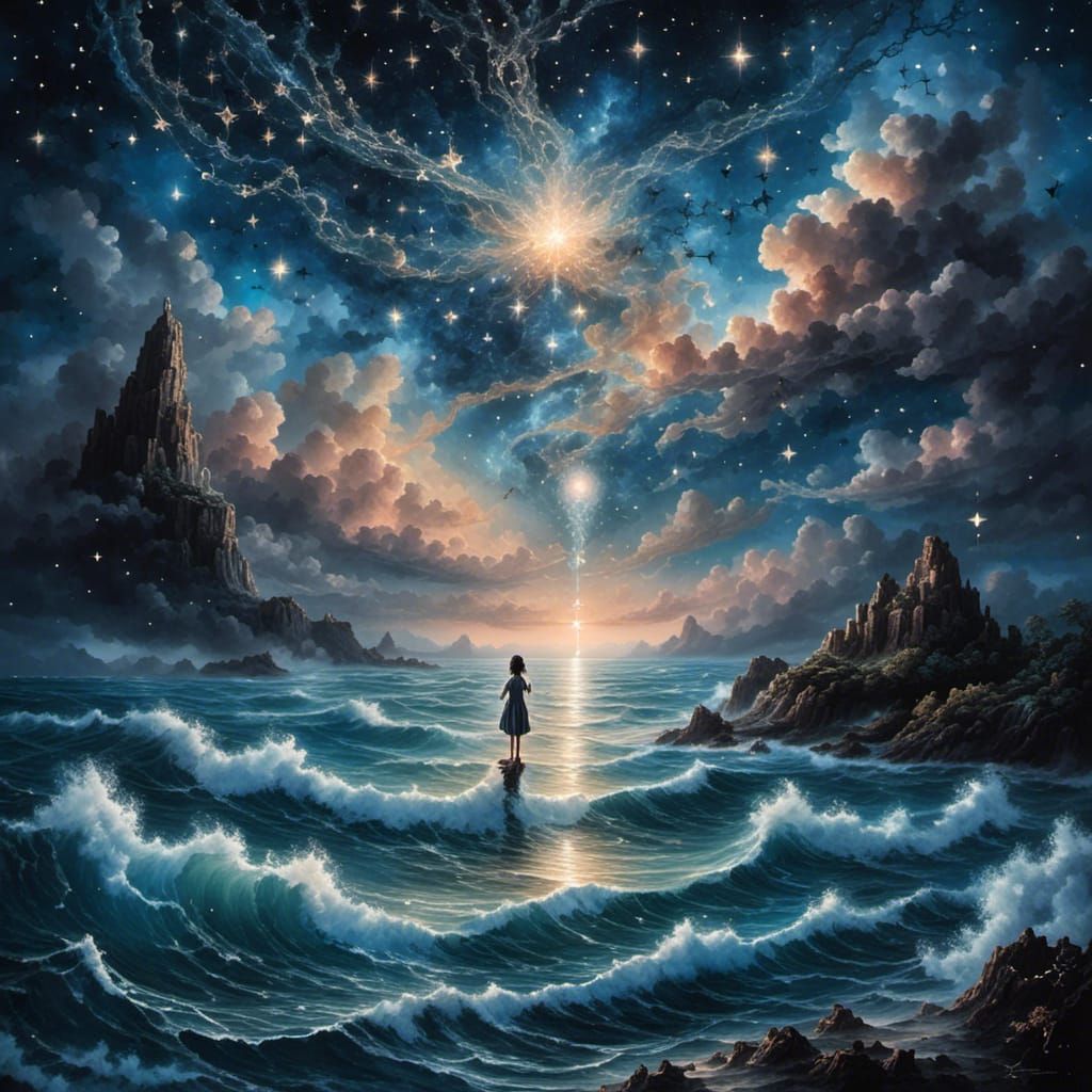 Gravity binds us, yet lets us fly
Floating high on this conscious journey
In the void where the stars ask why
Dreams pulse gently in mind's...