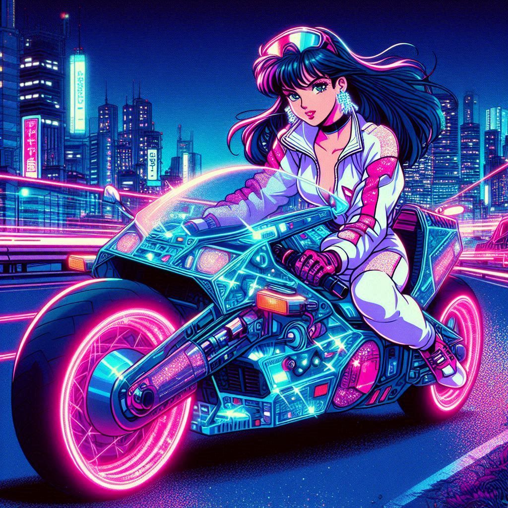 a 1980s anime style image of a woman fashion model drawn in ...