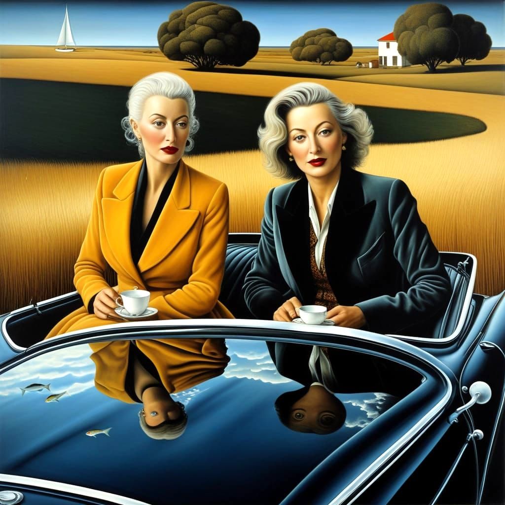 Surrealistic Portrait of a Happy Lady in a Fantastical Scene