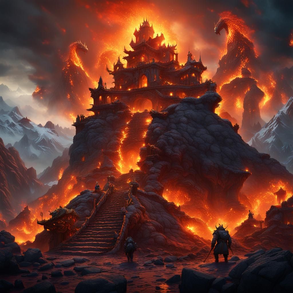 Fire Mountain with fire beasts crawling over it.
