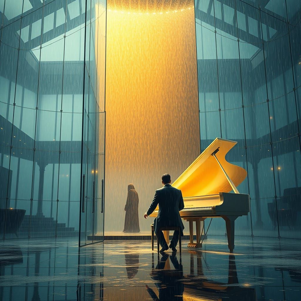 Ethereal Glass Mansion at Dawn