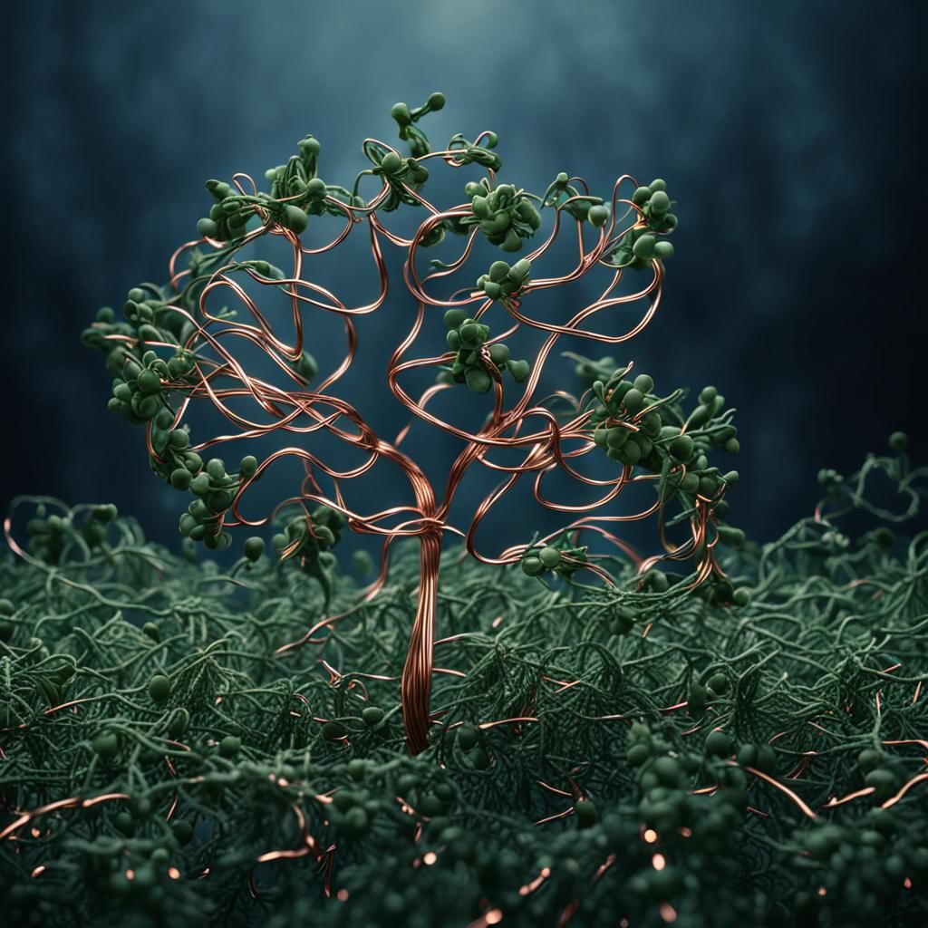 Realistic, Cinematic film still of copper wire in the shape ...
