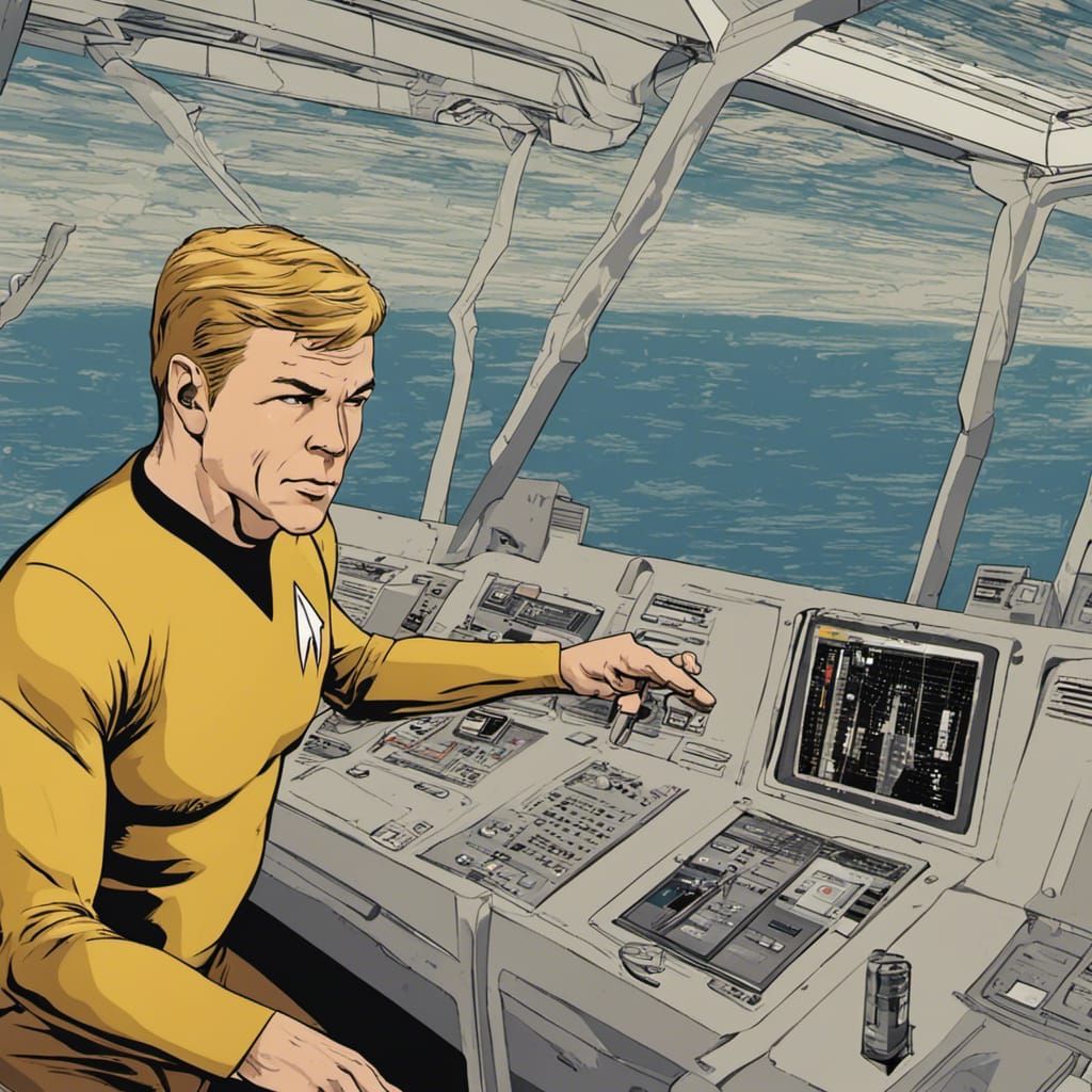 captain kirk on the enterprise bridge