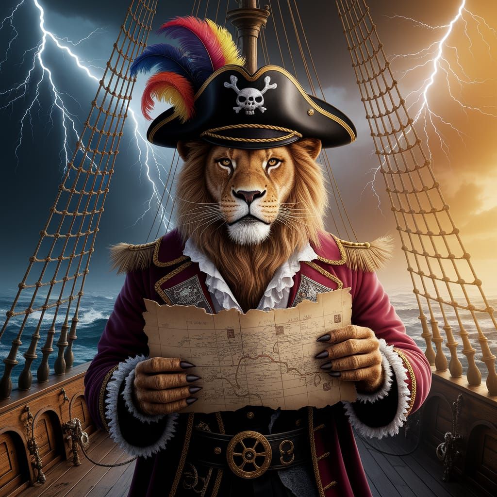 Lion Pirate Captain on Ship Deck as Matte Painting