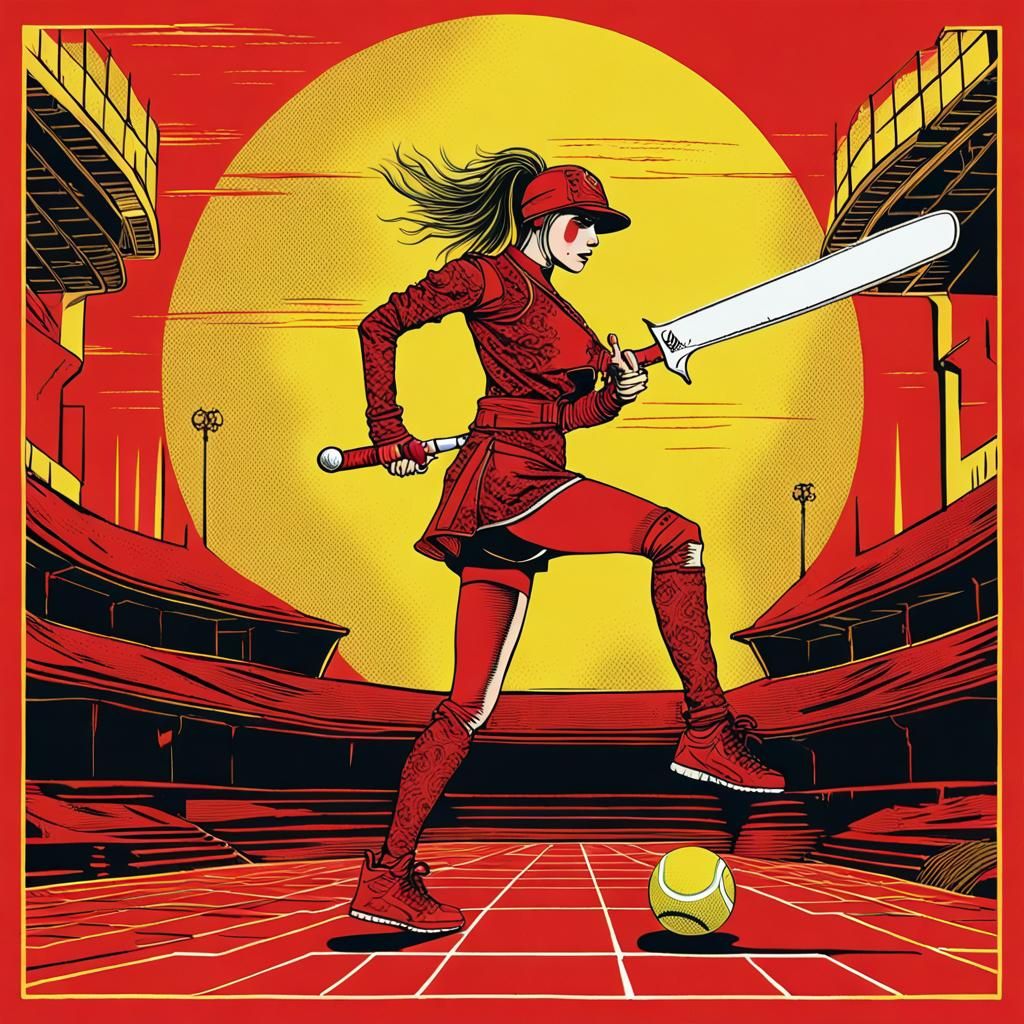 in a style of Aetherpunk showing a female knight dressed in sportswear playing tennis  by @mansai