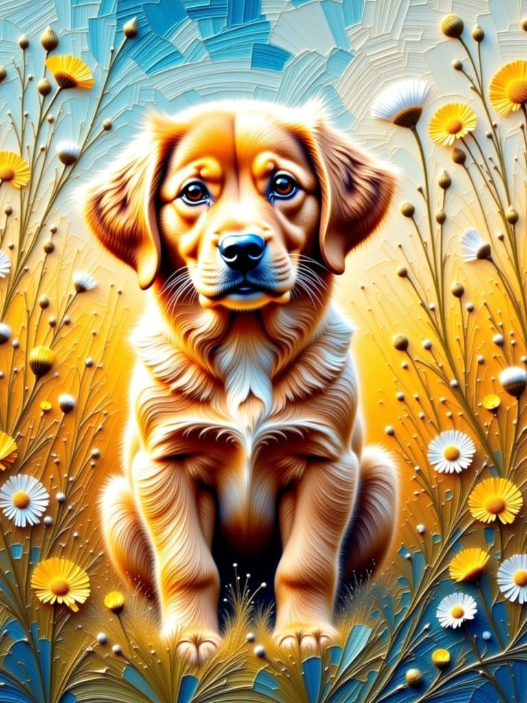 <lora:Impasto Masterpieces:1.0> Impasto painting of a cute puppy