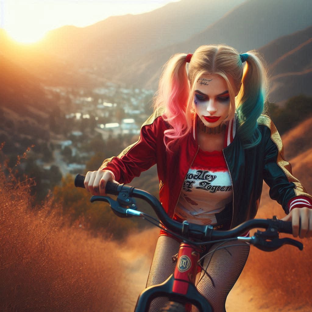 Harley Quinn riding a bike