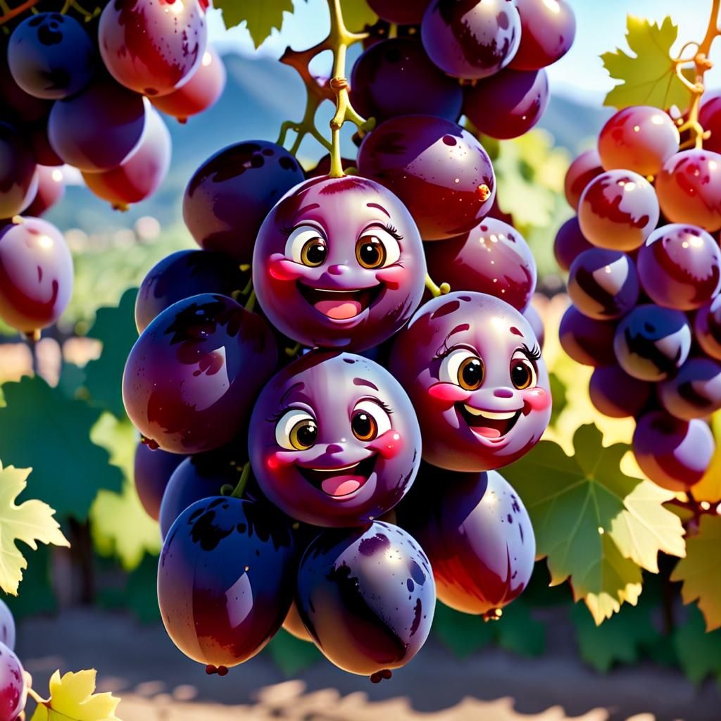 Grapes so happy, their cheeks glow  by @Tiny Pearl Cat