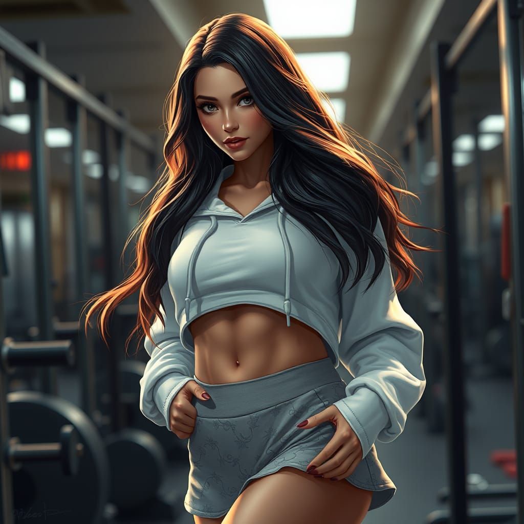 Gym Woman in Detailed Matte Painting Style