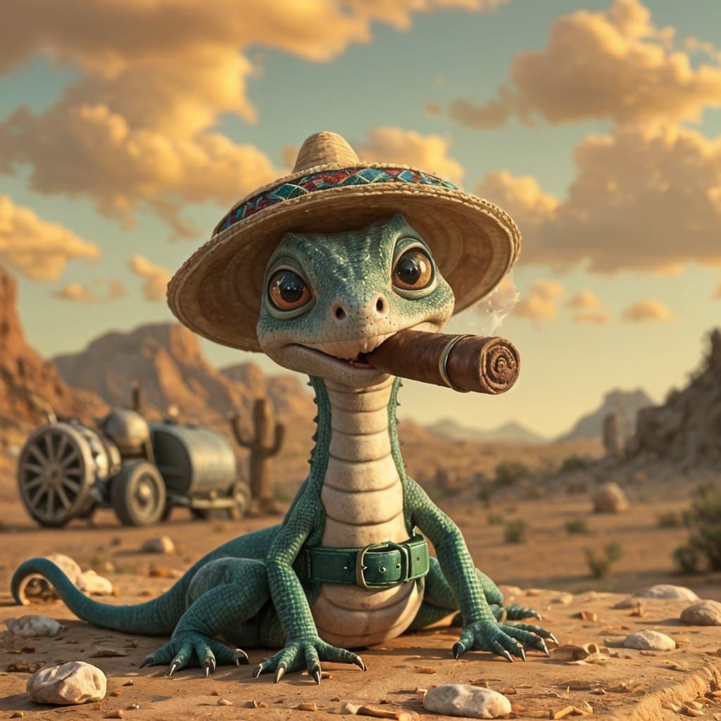 Lizard in sombrero  by @Michal Seliga