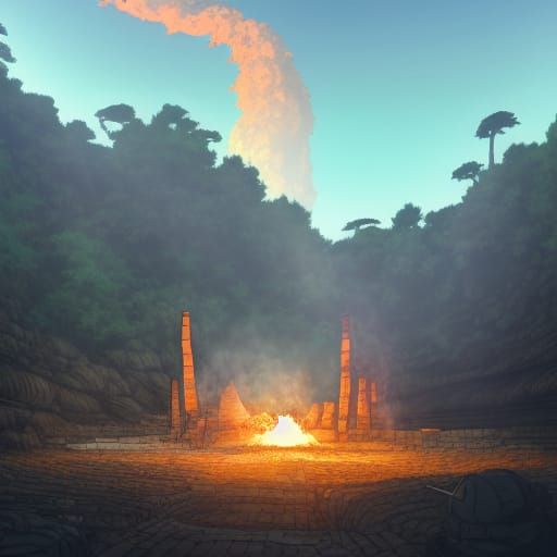 A huge furnace, built among the lava caverns of the volcano