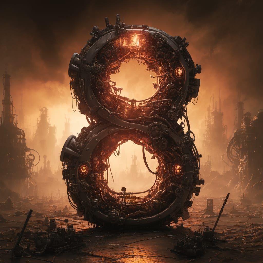 "8" in style of H. R. Giger steampunk  by @WildSpirit