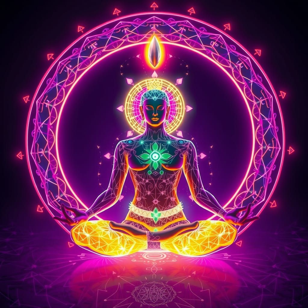 Astral Aura, ASTRAL BEING, LOTUS POSE, COMPLEX GEOMETRIC PAT...