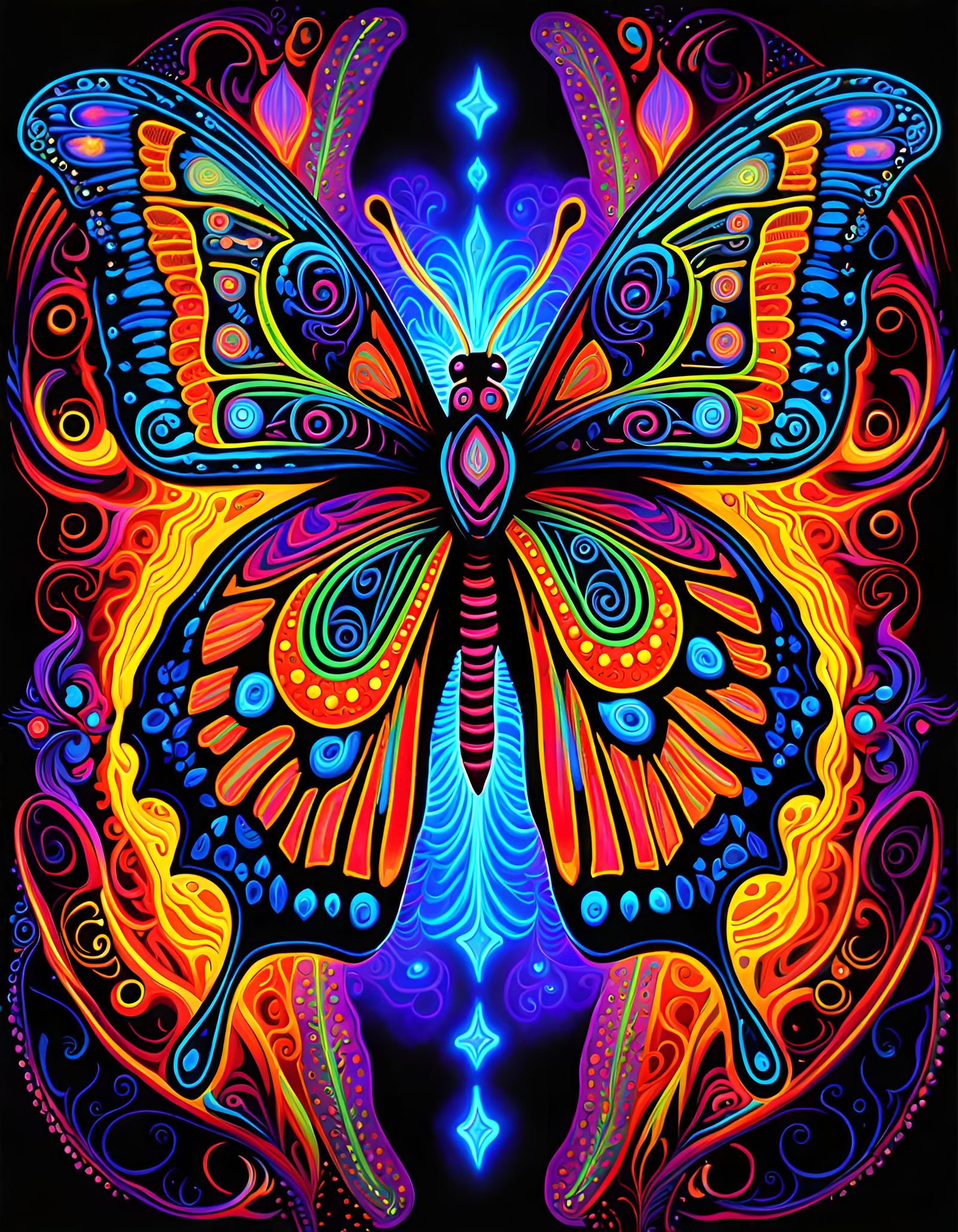 Psychedelic black_light neon fluorescent painting of magical...