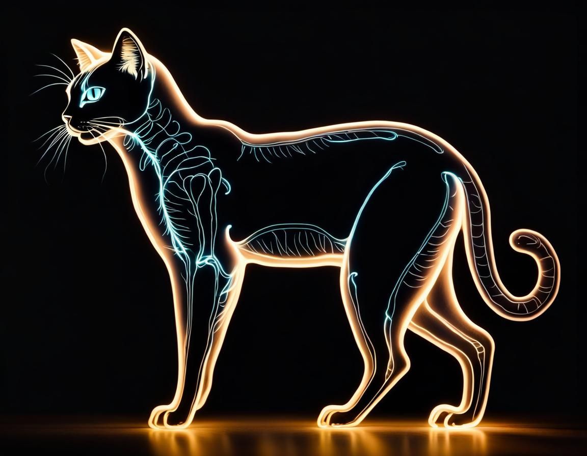 Black back light fantastic electric cat anatomy glowing in the dark ...