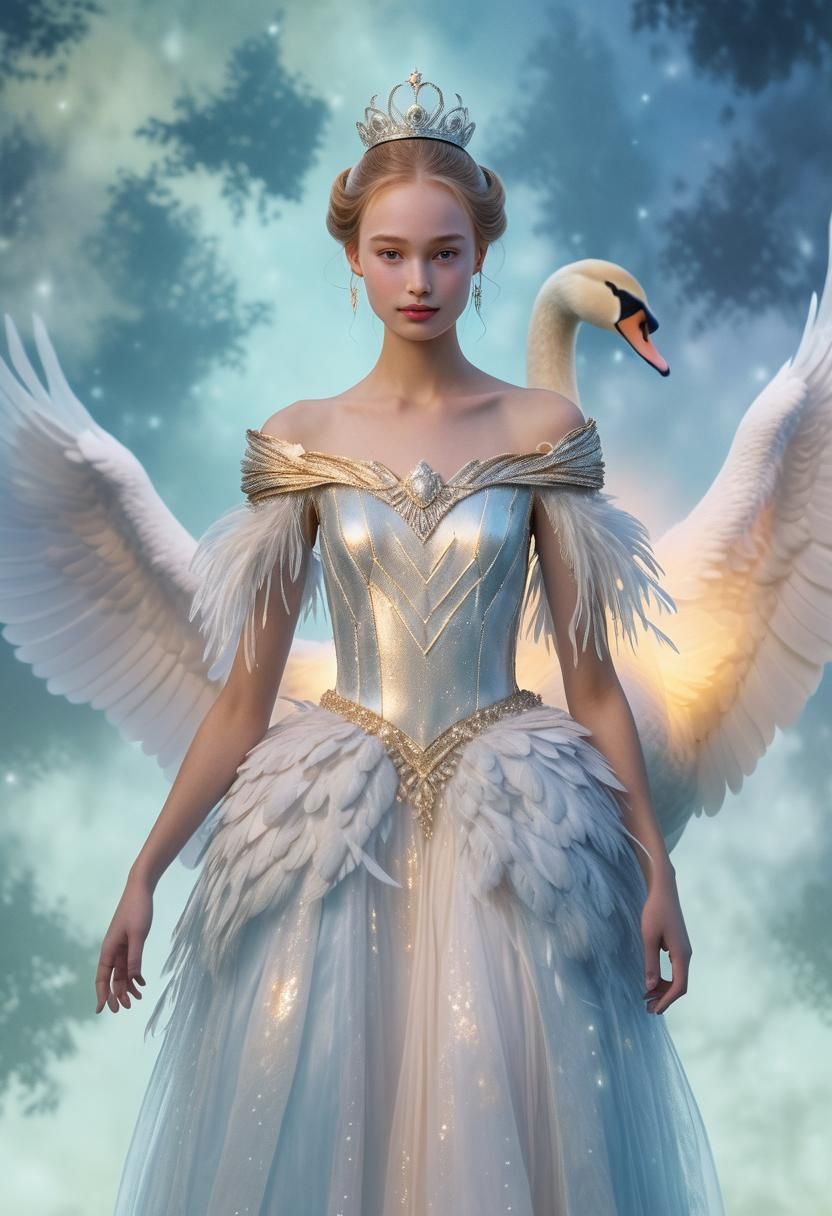 Swan princess volumetric lighting color corrected back lit sharp focus beautiful ethereal golden ratio noctilucent #film hyperrealism