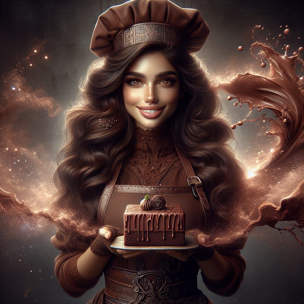Baker Girl Gives You A ChocolateCake AI Generated Artwork NightCafe