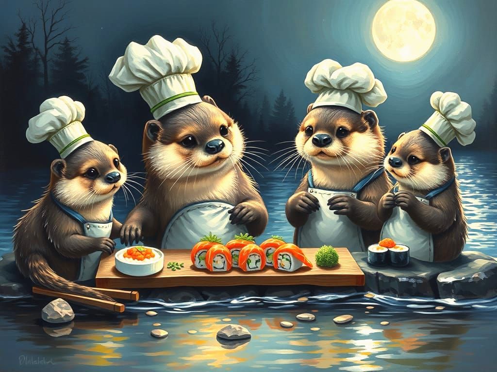 The Otter Family Secretly Has A Sushi Stand.  by @Patricia Maffezzini