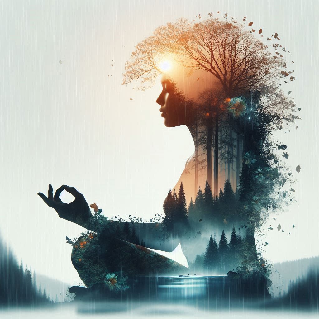 double exposure beautiful fantasy DALL-E 3 portrait landscape..