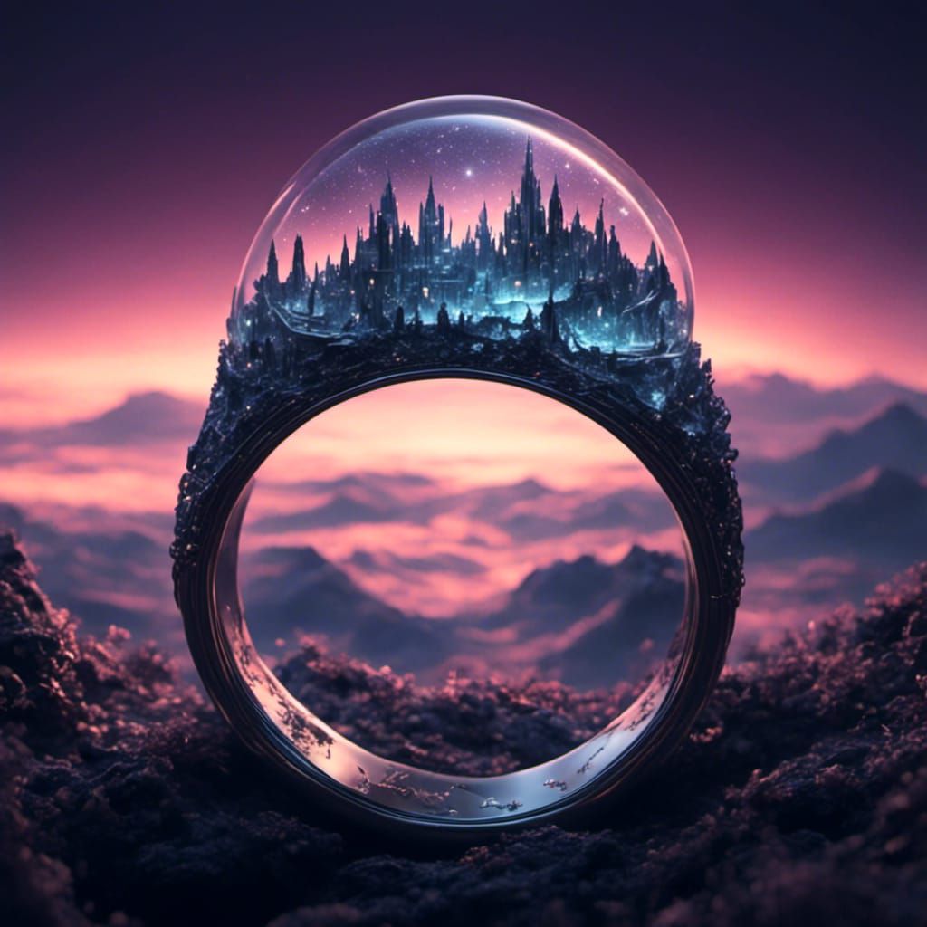 <lora:LordoftheRings:1.0>  Castle in Cosmic night inside a ring 