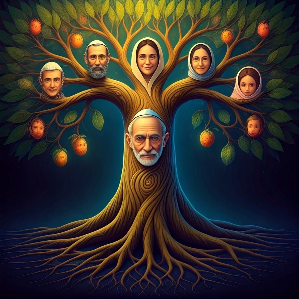 Family Tree in Whimsical, Fantastical Style with Jewish Ance...
