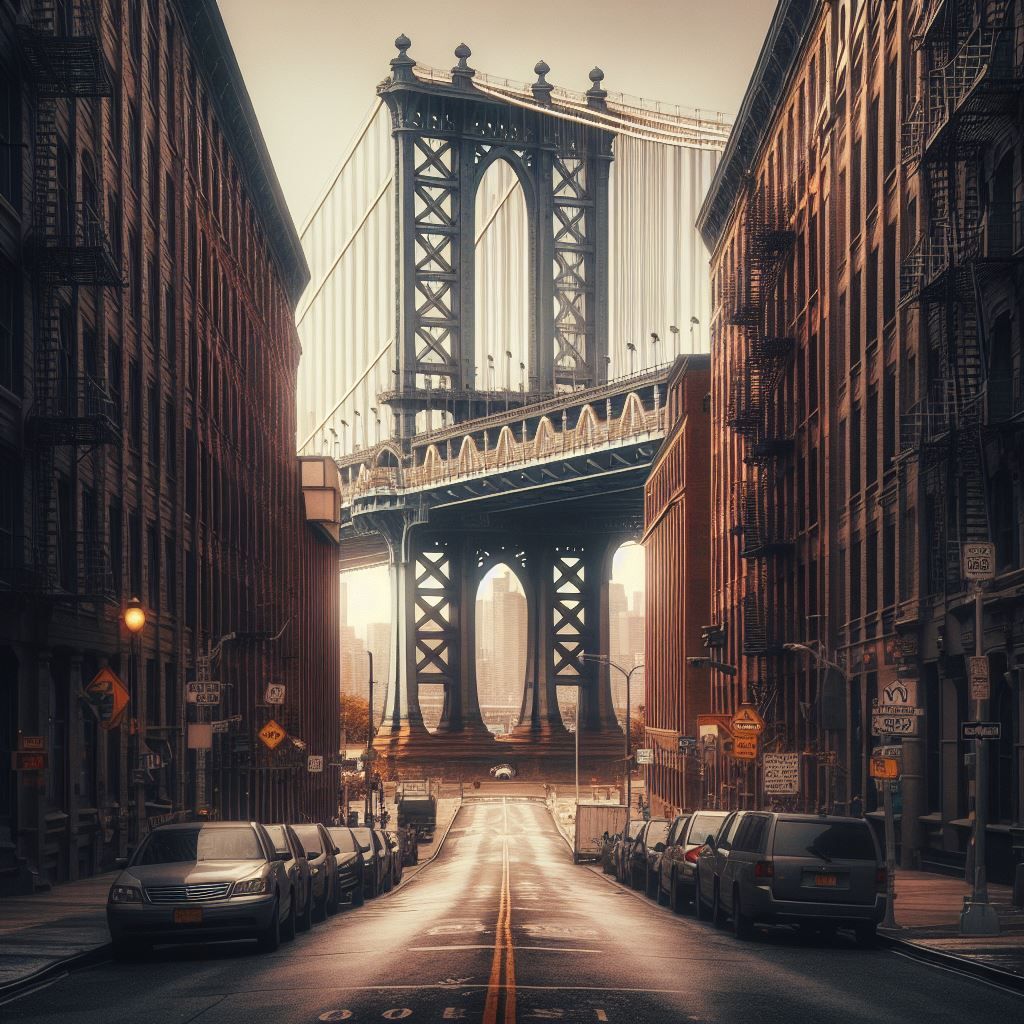 Manhattan Bridge from a street in Brooklyn