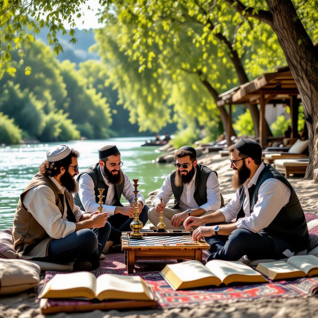 Young Men by the Jordan River: A Relaxing Scene