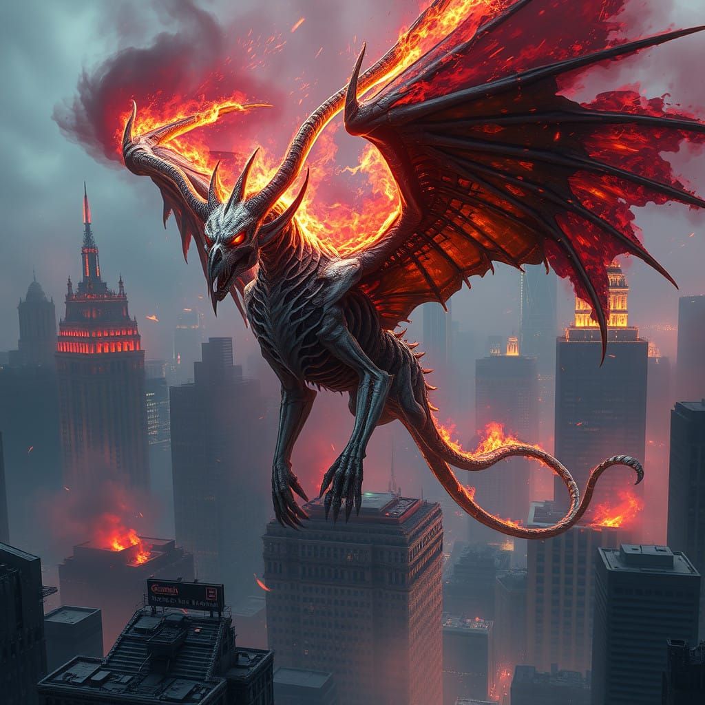 Surreal Dark Fantasy Griffin Conquers Ruined New York City i...