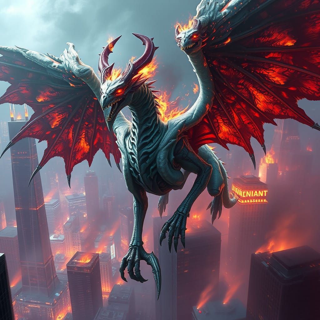 Ancient Griffin Conquers Ruined New York City in Cyberpunk D...